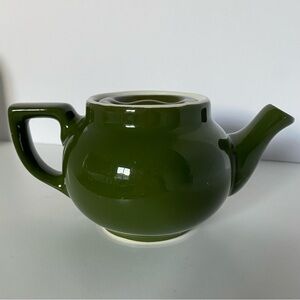 Vintage Hall Teapot Pottery Small Individual Olive Green Lid 6” X 3” Ceramic.